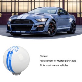 AMAKO Round Ball Shift Knob: Manual Gear Shift Knob 6 Speed Shift Lever Compatible with Most Manual Vehicles Including Ford Mustang 1967 to 2018 Shelby GT500 with 3 Adapters (White Blue)