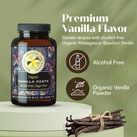 Organic Vanilla Alcohol‑Free Paste, 8 fl oz - Madagascar Bourbon vanilla, 100% natural, sugar‑free, GMO‑free, gluten‑free, vegan, paleo, keto, kosher, and halal