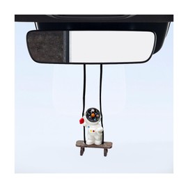 FSTURIOS Swing Astronaut Shaped Car Pendant, Cartoon Cute Rear View Mirror Hanging Ornament, Mini Resin Swinging Astronaut Charm Rearview Mirror Decoration, Car Accessories (Red Flag)