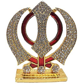 myra Inc Golden Color Khanda with Stones Studded on it for Home Temple or car Dashboard