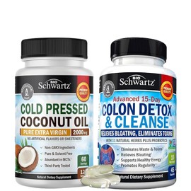 BioSchwartz 15 Day Cleanse for Colon and Gut Health Plus Cold Pressed MCT Coconut Oil Capsules (2 Month Supply)