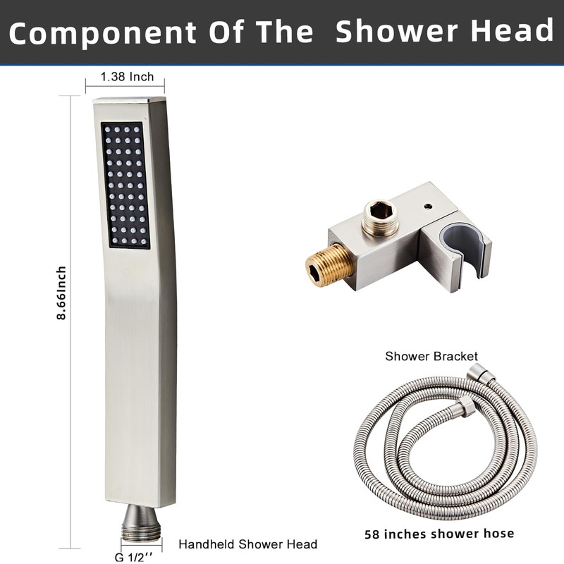 High Pressure Brass Handheld Shower Head,Square Shower Head with Wall