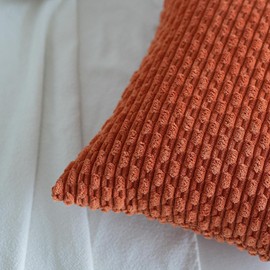 Henzxi Throw Pillow Covers Soft Corduroy Decorative Pillow Covers Set of 2 Striped Square Boho Pillow Covers Farmhouse Home Decor for Sofa Living Room Couch Bed 20x20 Inch Rust