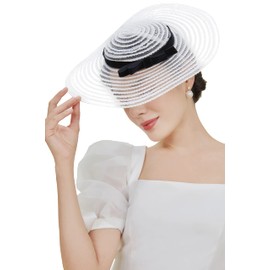 BABEYOND Wide Brim Tea Party Fascinator Kentucky Hat Derby Fascinator Wedding Hat for Cocktail White