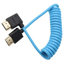 HangTon L-shaped HDMI 8K 4K Cable for ATOMOS Ninja V Shinobi, Sony A9III A7RV A7M4 FX3 FX30 FX6, Canon C80 C70 R1 R5 Mark II, Panasonic BGH1 S5IIX S1RII G9M2 GH5II, Blue Braided Coiled