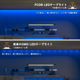 BTF-LIGHTING FCOB COB LED Tape Light High Density Flexible LED Tape Light 5M 480LEDs/m 2400LEDs/5m Blue 8mm Width Strip Light DC12V 9W/m Dimmable Transformable Cuttable Bedroom Kitchen Home Indoor