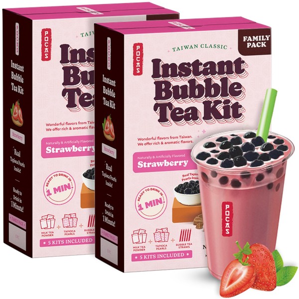 Pocas Bubble Tea Kit, Strawberry 2-Pack – Instant Milk Tea