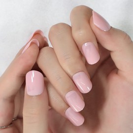 IKISKT 24Pcs Press On Nails Short Square Round Fake Nails Nude Pink Nails Press Ons Acrylic False Nails With Artificial Glossy Designs Full Cover Glue On Nails Stick On Nails For Women Girls