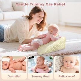 Tummy Time Support Prop with Plush Cover for Baby Gas, Colic Relief & Burp, Nursing Reflux Prop for Feeding, Neck, Shoulder and Body, Tummy Time Mat for Newborns and Infant 0-12 Months - Yellow