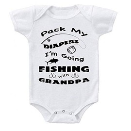 Pack My Diapers I'm Going Fishing with Grandpa Grandparents Baby Announcement Baby Bodysuit One-Piece Romper (White, 18 Months)