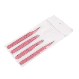 OdontoMed2011® Professional Tweezer Pack- 4 Tweezers Set- Ingrown Hair Remover Treatment. Premium Eyebrow Shaper. With Protective Case, Slanted And Pointed Eyebrow Tweezer Set (Pink & Black)