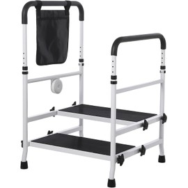 Step Stool with Dual Handle and Non-Skid Platform Duty 450 Lbs Capacity Height Adjustable Heavy Duty Steps Foot Stool for Adult, Seniors, Foot Stool for Bedside, Kitchen