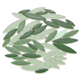 sourcing map Ceramic Mosaic Tile, About 200g Teardrop Leaf Tile Mosaic Block for Handicrafts Artwork, Deep Green/Green