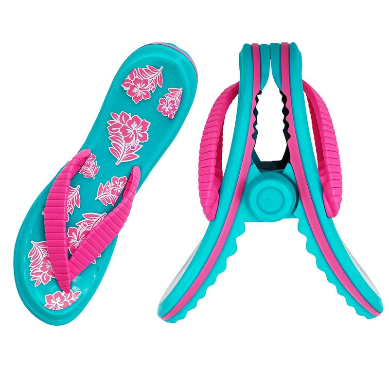 PERFORMORE Flip Flop Beach Towel Clips (Pink Strap), 2-Pack, Portable