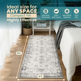 Istana Hallway Runner Rug 2x8 – White Cream/Grey Entryway Rug -Silk's Soft Touch Runners for Hallways - Stylish Kitchen Runner Rug Non Slip