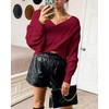 Women Casual V Neck Long Sleeve Sweaters Cross Wrap Off