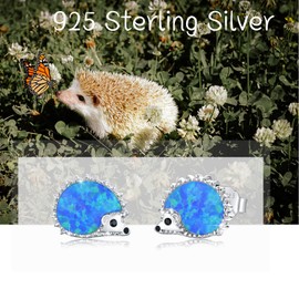 Hedgehog Earrings for Girls 925 Sterling Sliver Blue Opal Hedgehog Stud Earrings Cute Animal Earrings Hypoallergenic Jewelry Hedgehog Gift for Women Kids