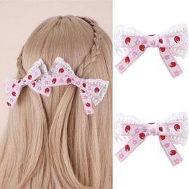 Red Strawberry Hair Bow Clips for Women Pink Flower Hair Clips Fruit Alligator Clips with Lace Cute Hair Barrettes for Toddlers Babies Spring Bows for Girls Birthday Party Strawberry Accessories 2Pcs
