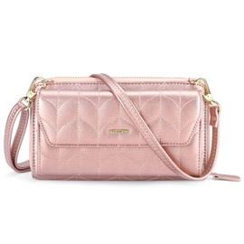 nuoku Wallets for Women Crossbody Credit Card Slots Clutch Purse with RFID Blocking Large Capacity Wristlet, Rose Gold Design