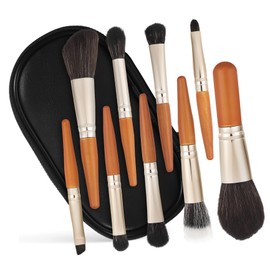 Mikinona 9pcs Travel Makeup Brush Case Portable Foundation Brush for Contouring Smudging and Highlighting
