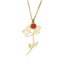 MYANAIL Birth Flower Birthday Pendant Necklace Crystal Birthstone Necklace for Women 18k Gold Plated Stainless Steel Necklace Birth Month Flower Name Necklace Jewelry Best Friend Gift Necklace, Large,