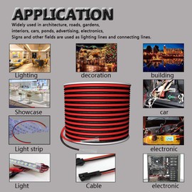 AOTOINK 65.6ft Extension Cable Wire 2 Conductor 20M 22AWG 2 Core 22 Gauge Red Black Stranded Tinned Copper for Led Strips Single Color 3528 5050, Boat Light, 12V LEDs Bulbs Lamps, Car Lighting