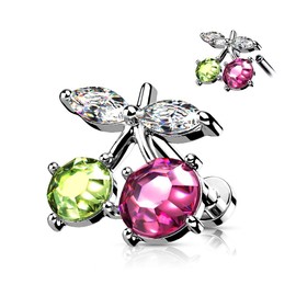 PiercedOff 316L Surgical Steel Labret with Internally Threaded Cherry - Thickness 16GA (1.2mm) Length 8mm / Cherry 9mm