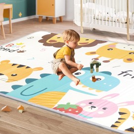Baby Play Mats for Floor, 79" X 59" X 0.6" Foam Foldable Baby Play Mat Waterproof Reversible Playmats for Babies and Toddlers, Thicker Baby Crawling Mat for Infants Kids Indoor Activity Tummy Time
