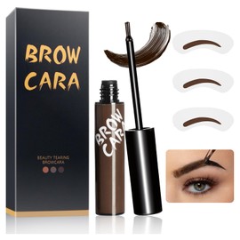 Eyebrow Gel Peel Off - Brow Tattoo with Eyebrow Stencils, Long-Lasting & Waterproof Brow Gel for Women Create Fuller & Defined Brows Makeup (Dark Brown)