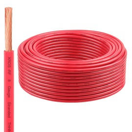 XRDS -RF 8 Gauge THHN Wire, 100FT Red Stranded Copper Electrical Wire, 600V, Heat & Oil Resistant, Nylon Sheath Building Wire for Indoor/Outdoor Use