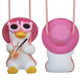 Car Rear View Mirror Hanging Accessories Swinging Duck Car Rearview Mirror Ornament Pink Decor for Women Teen Girl Automotive Decorations Interior Aesthetic Things Kawaii Stuff Car Pendant Mom Gifts