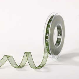 Thin Christmas Ribbon, Christmas Ribbon Made of Polyester Christmas Tree Snowman Reindeer Christmas Ribbons for Crafts Winter Ribbon for Packing Packages (Green)