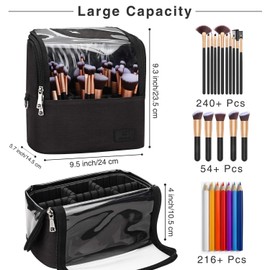 Relavel Professional Cosmetic Case Makeup Brush Organizer Makeup Artist Case with Belt Strap Holder Multi Functional Cosmetic Bag Makeup Handbag for Travel Home Gift