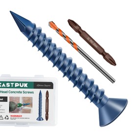 EASTPUK 100Pcs 3/16 x 1-1/4" Concrete Screws Anchors with Drill Bit, Flat Head Concrete Masonry Screws for Masonry, Block, Brick Stucco, Blue Coated Cement Screw