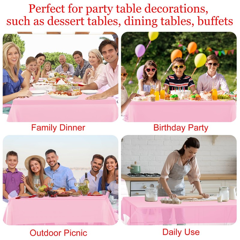 PLULON 4 Pcs Pink Tablecloths Plastic Disposable Table Cover for
