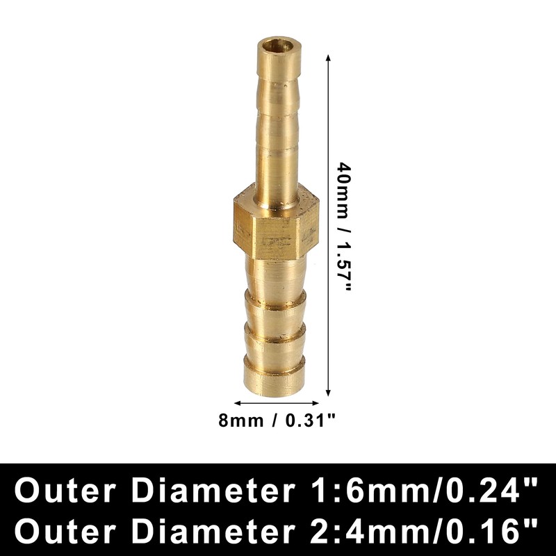 X AUTOHAUX 2 Pcs 6mm-4mm Straight Shaped Hose Barb Brass