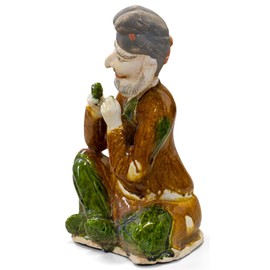ChinaFurnitureOnline Tang Tri-Color Glazed Ceramics Sculpture of Man Holding Bird