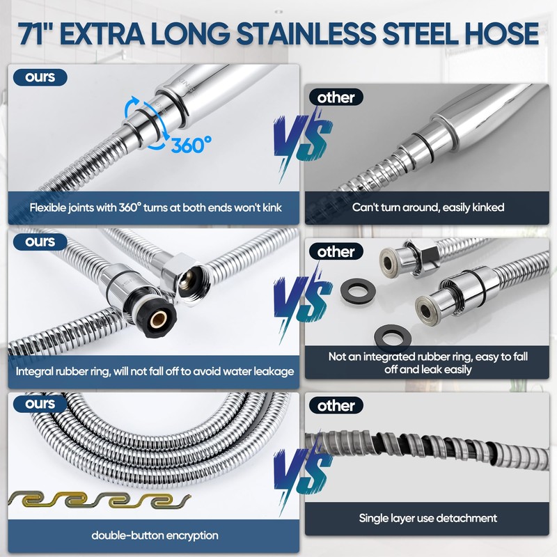 KINSE High Pressure Shower Head with Hose,9-Mode Handheld Shower Head,