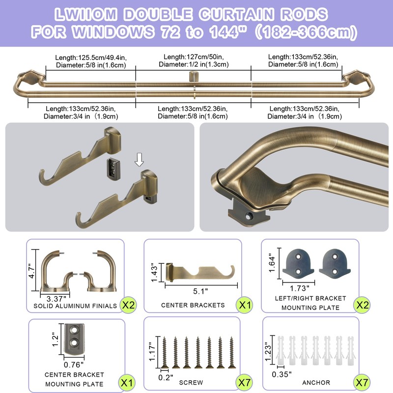 Anqiue Bronze Double Curtain Rods For Windows 28-48 Inch,Heavy Duty