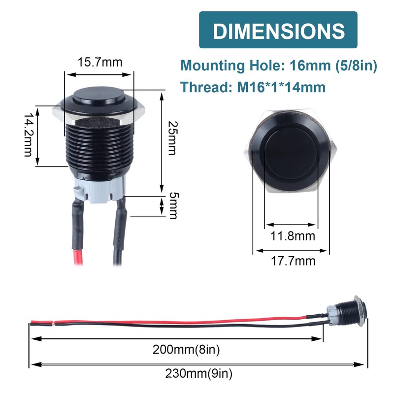 DMWD 5pcs 16mm Latching Metal Push Button Switch High Round
