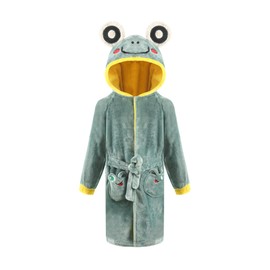 YLLSOPHAN Boys Girls Animal Pattern Cow Crocodile Dinosaur Frog Koala Hooded Dressing Gown Nightwear Bathrobe Robe Extra Thickness Fleece (UK, Age, 2 Years, 3 Years, Regular, Frog)