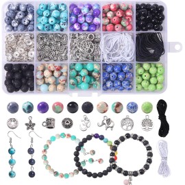 Colle 419pcs Lava Stone Crystal Alloy Beads Kit 8mm Chakra Beads DIY Craft Jewelry Making Kit Christmas Theme Plastic BoxColor: 419pcs, Size: Standard