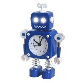 Diskary Robot Alarm Clock,Stainless Metal Non-Ticking Wake-up Clock with Flashing Eye Lights and Rotating Arm,Gift to Children (Blue)