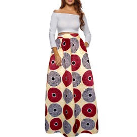 Afibi Women African Printed Casual Maxi Skirt Flared Skirt Multisize A Line Skirt (Medium, Pattern 11)