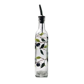 Containly Glass Olive Branch Oil and Vinegar Glass Cruet for Kitchen, Olive Oil Dispenser With Stainless Steel Spout for Easy Pouring