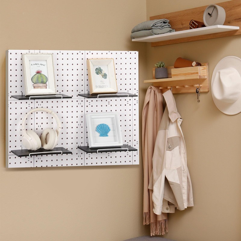 Wonderjune 4 Pcs Wooden Pegboard Shelves with Metal Pegboard Shelf