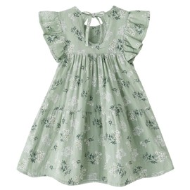 RJXDLT Toddler Dress Baby Girls Cotton Linen Ruffle Sleeve Tiered Swing Casual Summer Boho Dresses 690 Green Floral 120