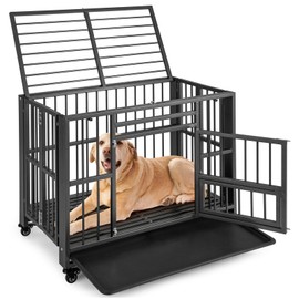 Tangkula Foldable Dog Crate, 3-Door Heavy Duty Dog Kennel with Removable Crate Tray, 4 Smooth Wheels, Indestructible Dog Crate for Indoor and Outdoor, Kennel Cage for Medium and Large Dogs