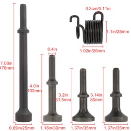 5 Pcs Smoothing Air Hammer Tool Kit Pneumatic Chisel Bits Accessories 0.401'' (10mm) Shank Air Hammer Extended Length With Spring