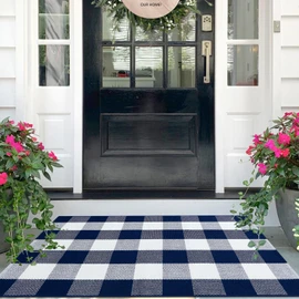 IOHOUZE Buffalo Plaid Checkered Rug -27.5" X 43" Front Door Mats, Washable Rug for Front Porch Decor, Spring Summer Welcome Mats Outdoor, Navy White Rug for Farmhouse/Entryway/Home Entrance